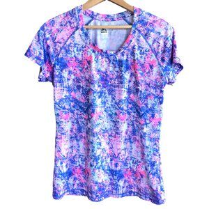 RBX Performance Short-Sleeved Athletic Top, Summery Blue Pink Print, Size M